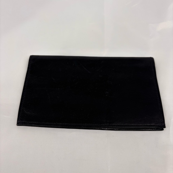 Vintage Leather Bifold Wallet  Travel Classic BLACK - Picture 1 of 10